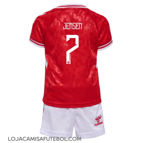 Camisa de Futebol Dinamarca Mathias Jensen #7 Equipamento Principal Infantil Europeu 2024 Manga Curta (+ Calças curtas)